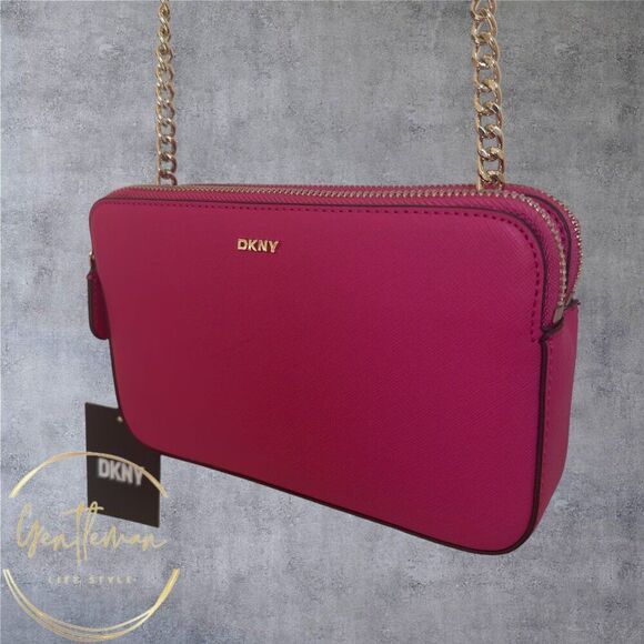 DKNY Crossbody Bag Pink/Fuchsia Victoria Double Zip Crossbody NWT - Picture 1 of 12
